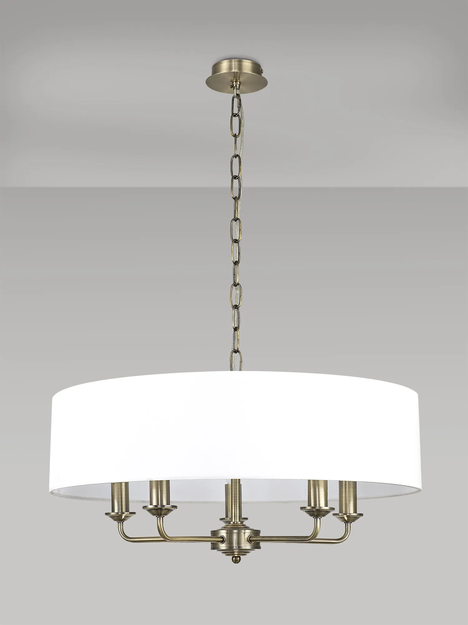 Banyan 60cm 5 Light Pendant Antique Brass; White DK0028  Deco Banyan AB WH